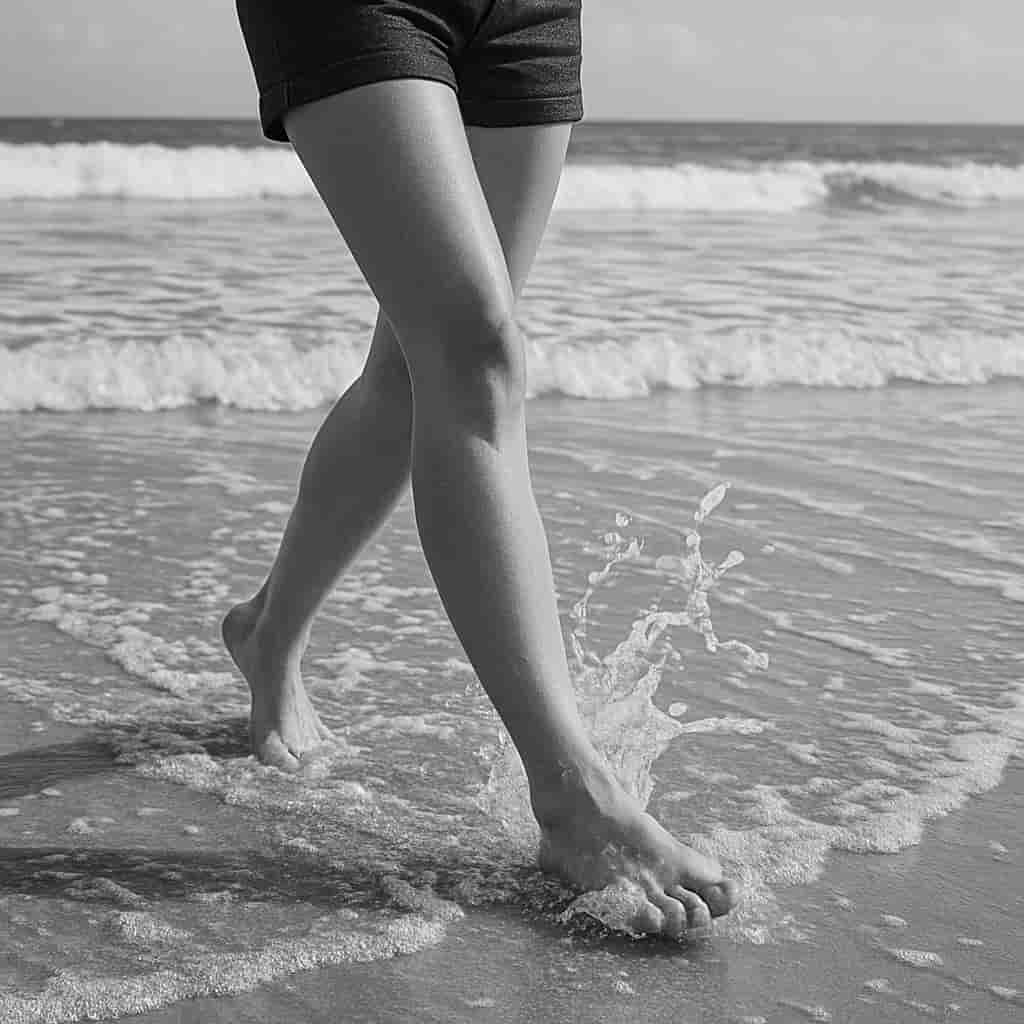 Caminar descalzo junto al mar